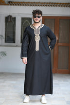 Black Moroccan Embroidered Full Sleeve Jubba