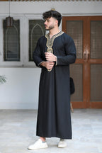 Black Moroccan Embroidered Full Sleeve Jubba