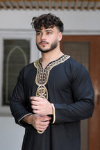 Black Moroccan Embroidered Full Sleeve Jubba