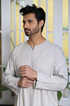 Beige Omani Long Sleeve Jubba Beaded Details