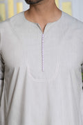 Beige Omani Long Sleeve Jubba Beaded Details
