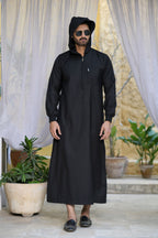 Navy Hooded Long Cuffed Sleeve Jubba with Pockets and Zip