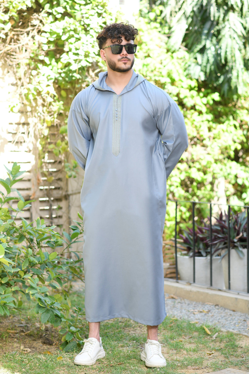 Blue Hooded Long Sleeve Jubba with Pockets