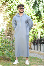 Blue Hooded Long Sleeve Jubba with Pockets