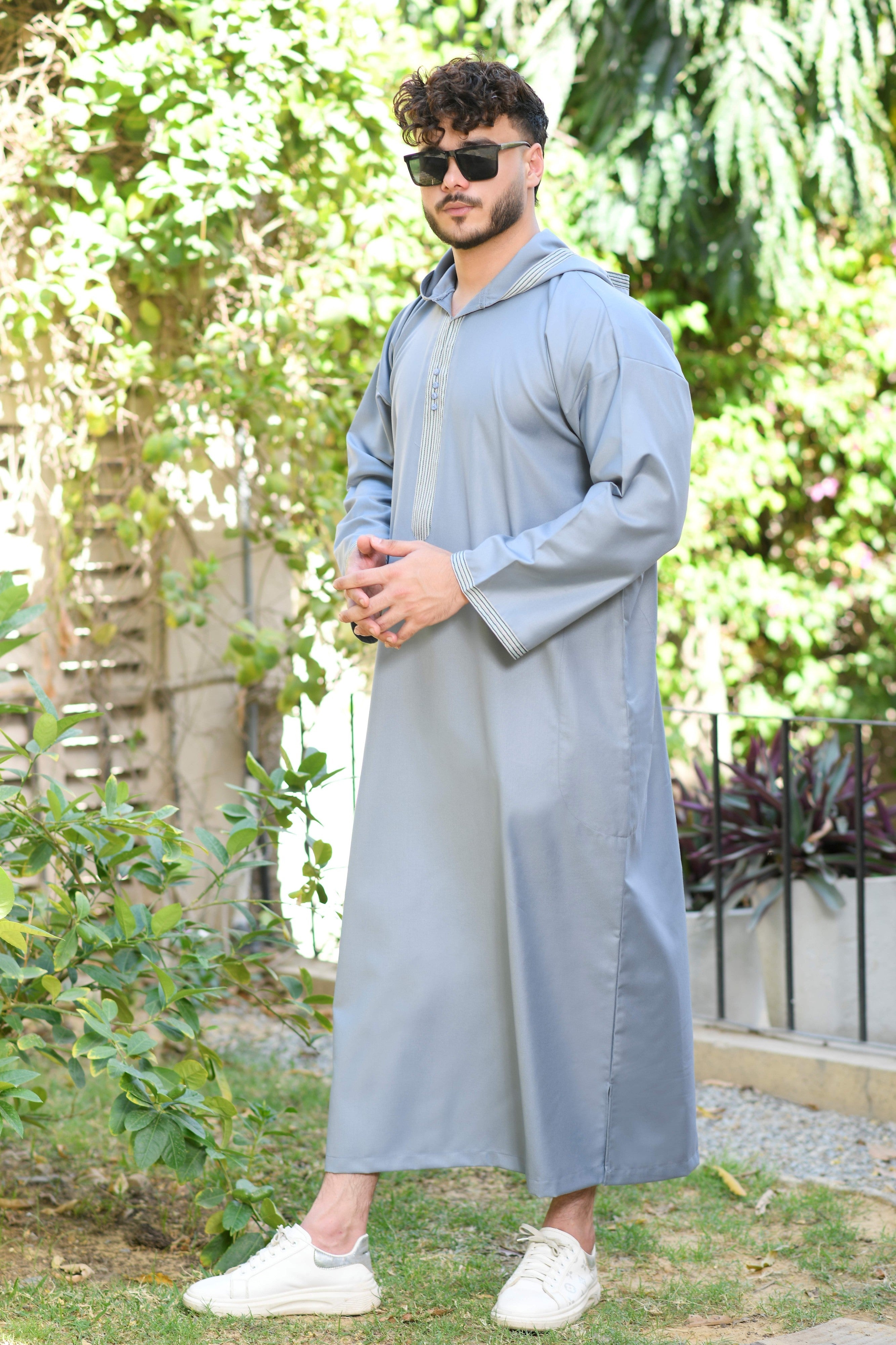 Blue Hooded Long Sleeve Jubba with Pockets