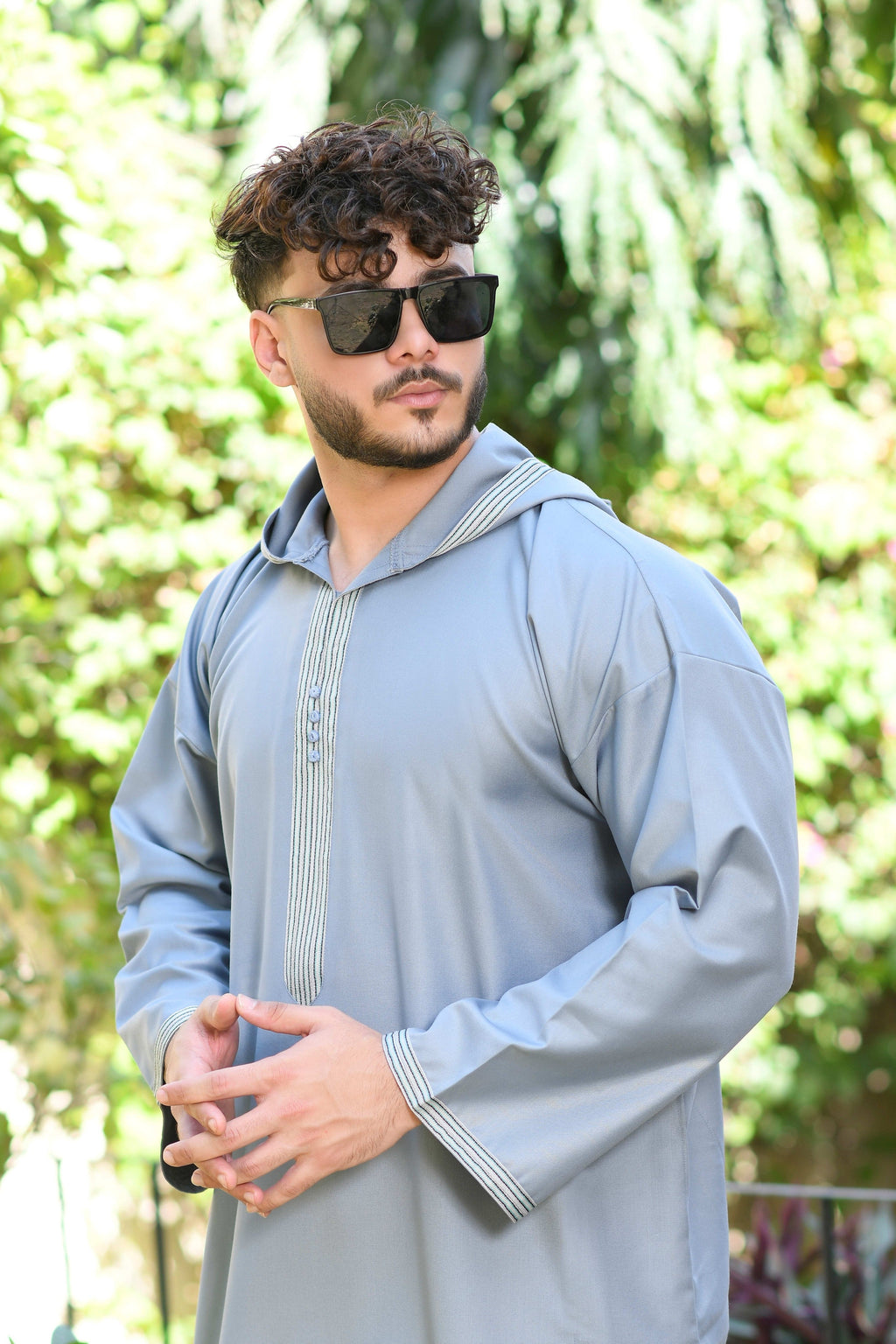 Blue Hooded Long Sleeve Jubba with Pockets