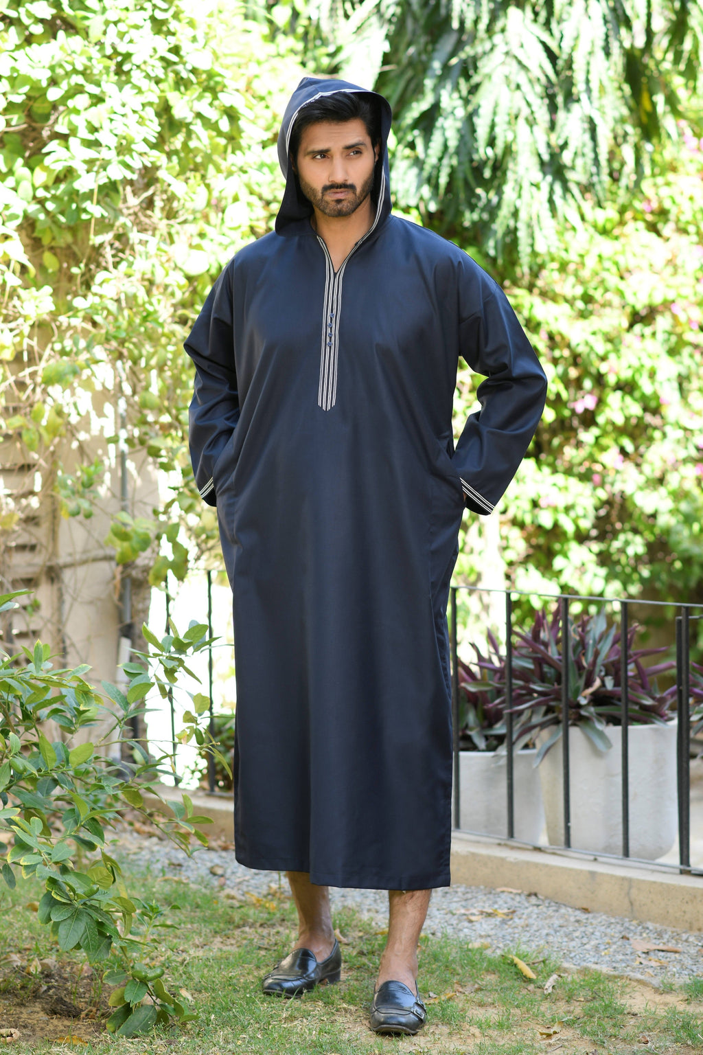 Blue Hooded Long Sleeve Jubba with Pockets