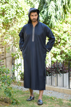 Blue Hooded Long Sleeve Jubba with Pockets