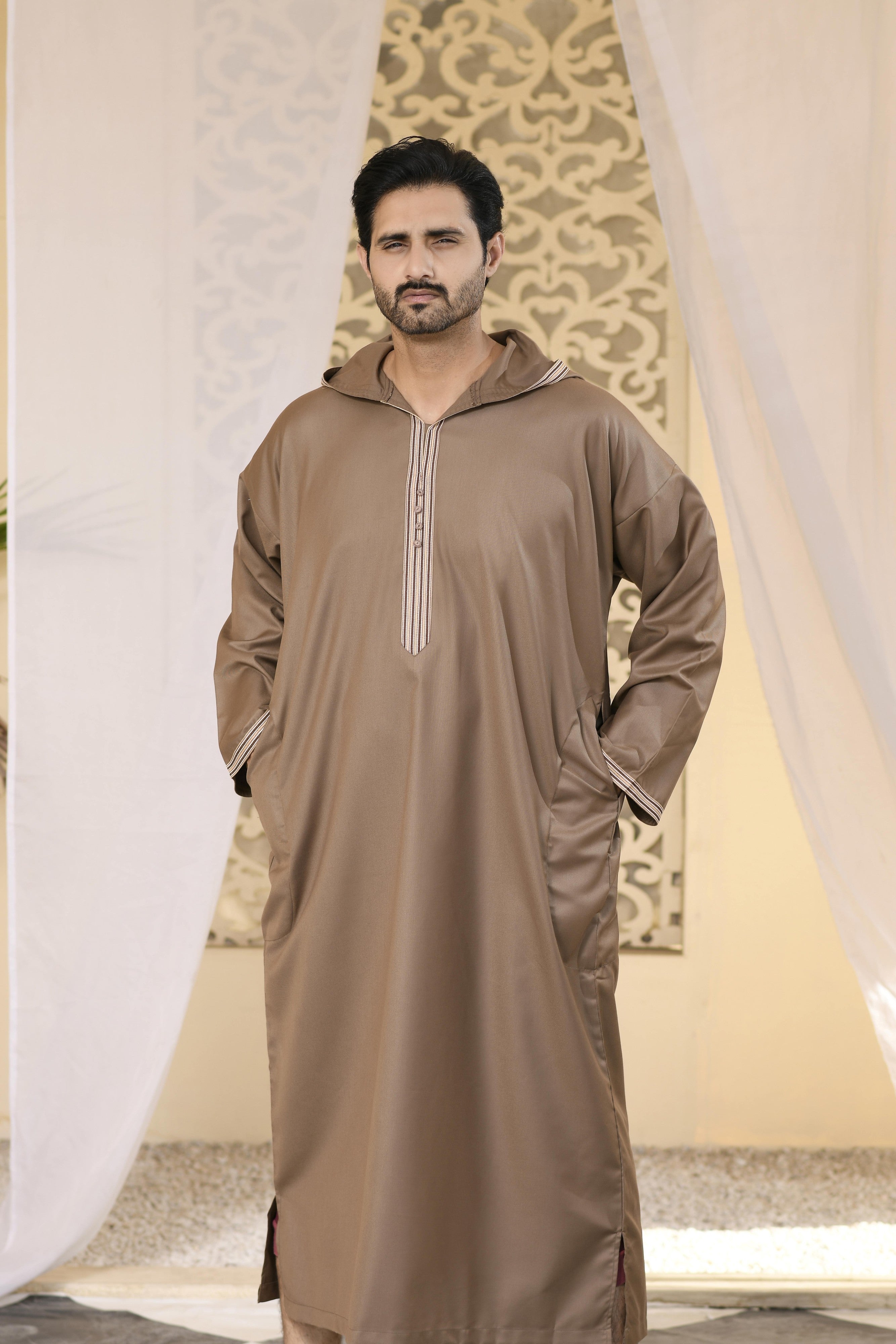 Blue Hooded Long Sleeve Jubba with Pockets