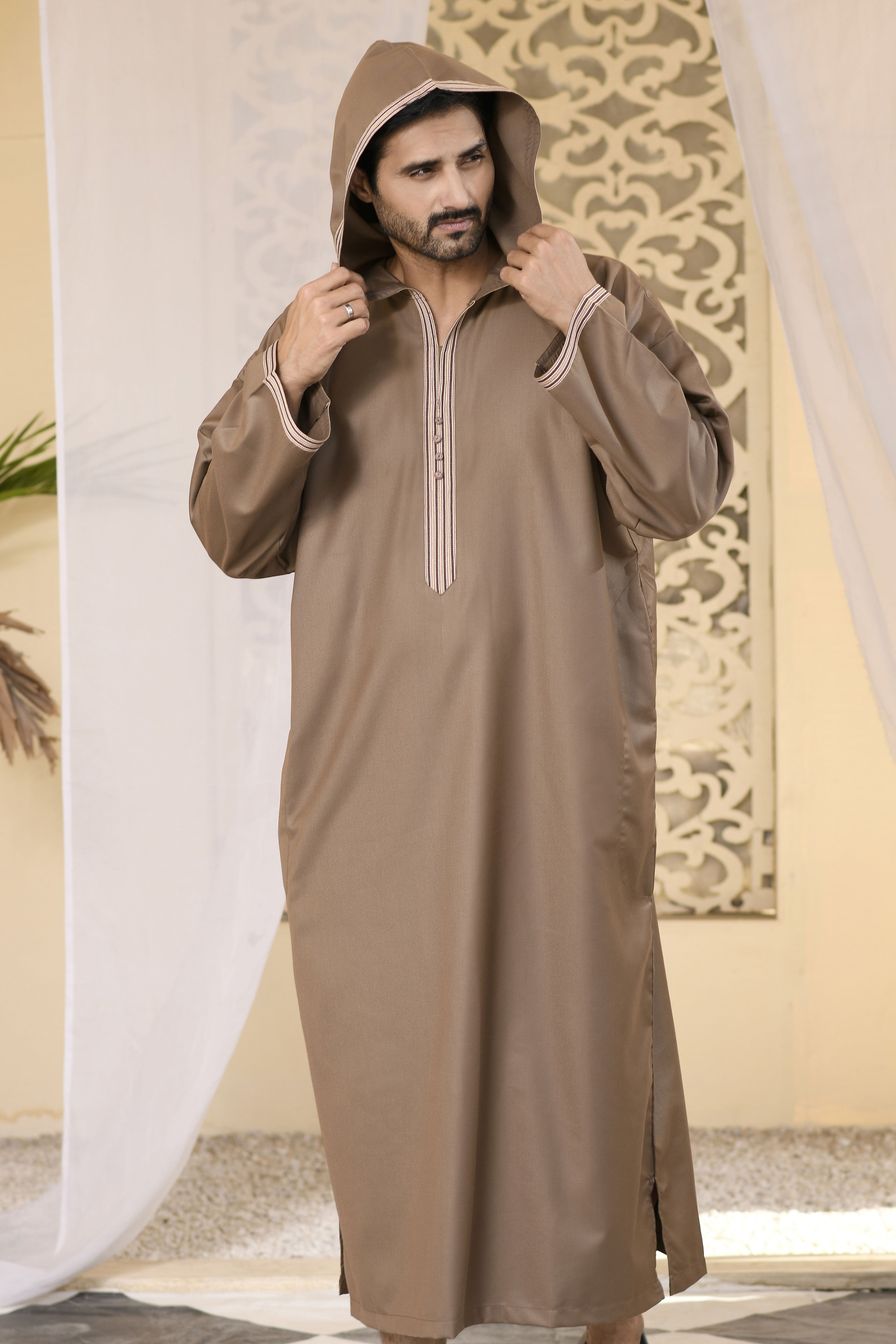 Blue Hooded Long Sleeve Jubba with Pockets