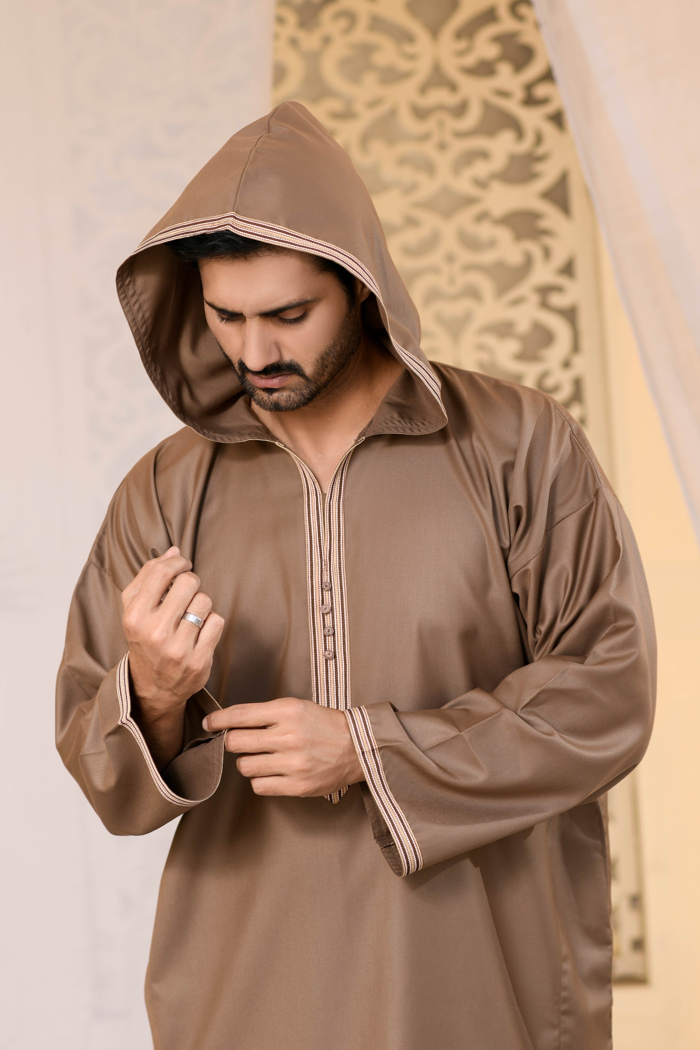 Blue Hooded Long Sleeve Jubba with Pockets