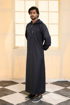 Navy Hooded Long Cuffed Sleeve Jubba with Pockets and Zip