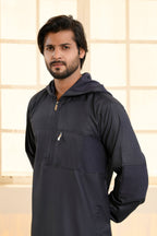 Navy Hooded Long Cuffed Sleeve Jubba with Pockets and Zip