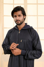 Navy Hooded Long Cuffed Sleeve Jubba with Pockets and Zip