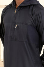 Navy Hooded Long Cuffed Sleeve Jubba with Pockets and Zip