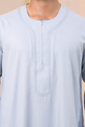 White Omani Round Neck Long Sleeve Jubba with Stitched Embroidery Design