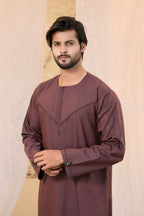 Navy Omani Round Neck Jubba with V Neck Stitched Embroidery