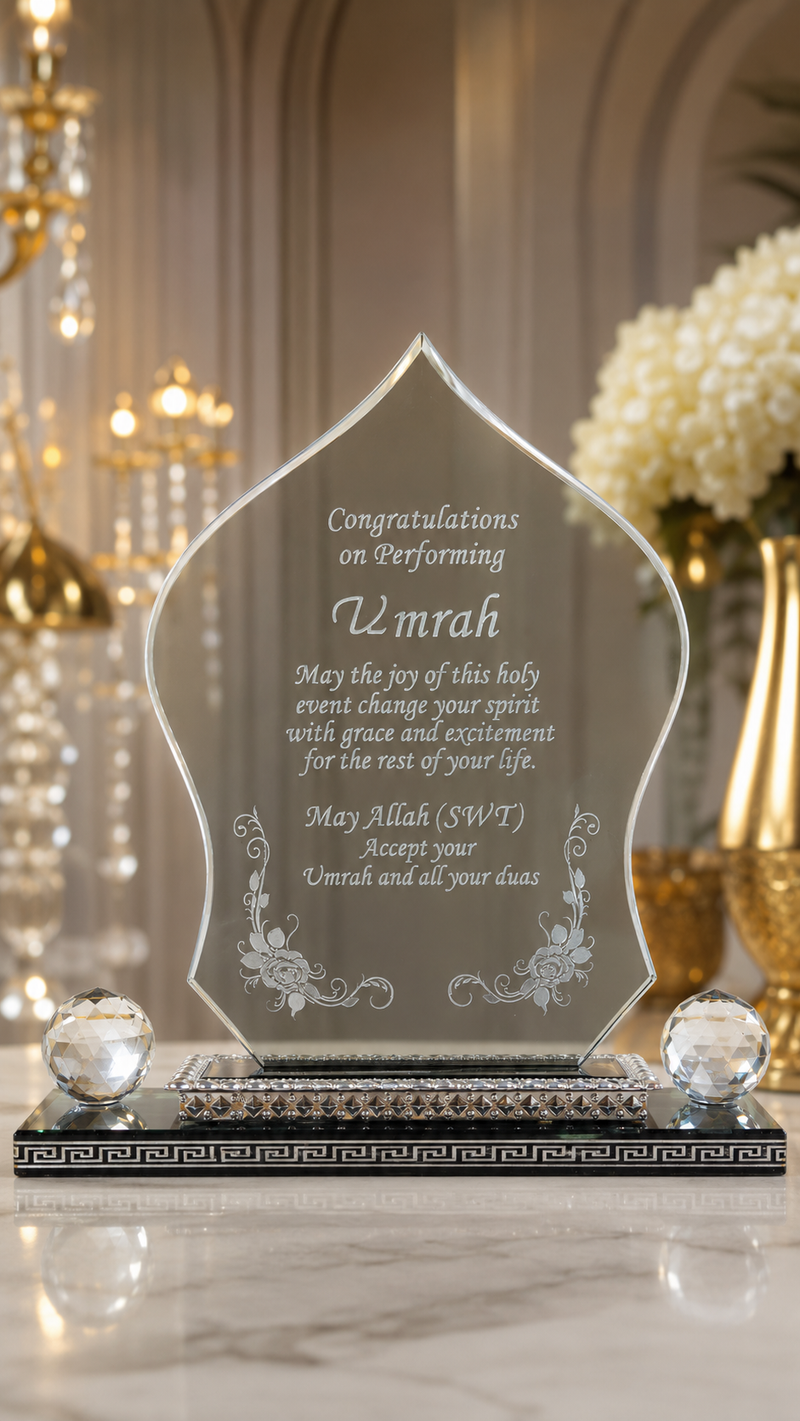 Elegant Umrah Mubarak Dome Crystal Gift Plaque
