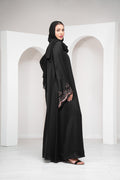 Emerald Green Elegant Womens 2 Piece Open Abaya Set with Diamante Cape Sleeves