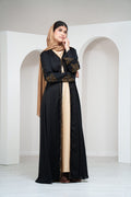 Black Luxury Womens Satin Abaya with Clasp Closure Beaded Embroidered Sleeves