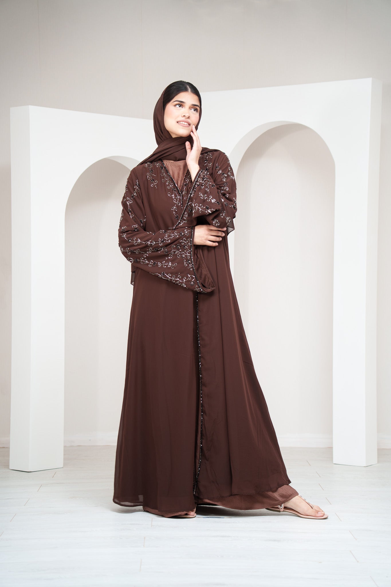 Navy 2 Piece Cape Sleeve Abaya Full Beaded Embroidery with Matching Belt