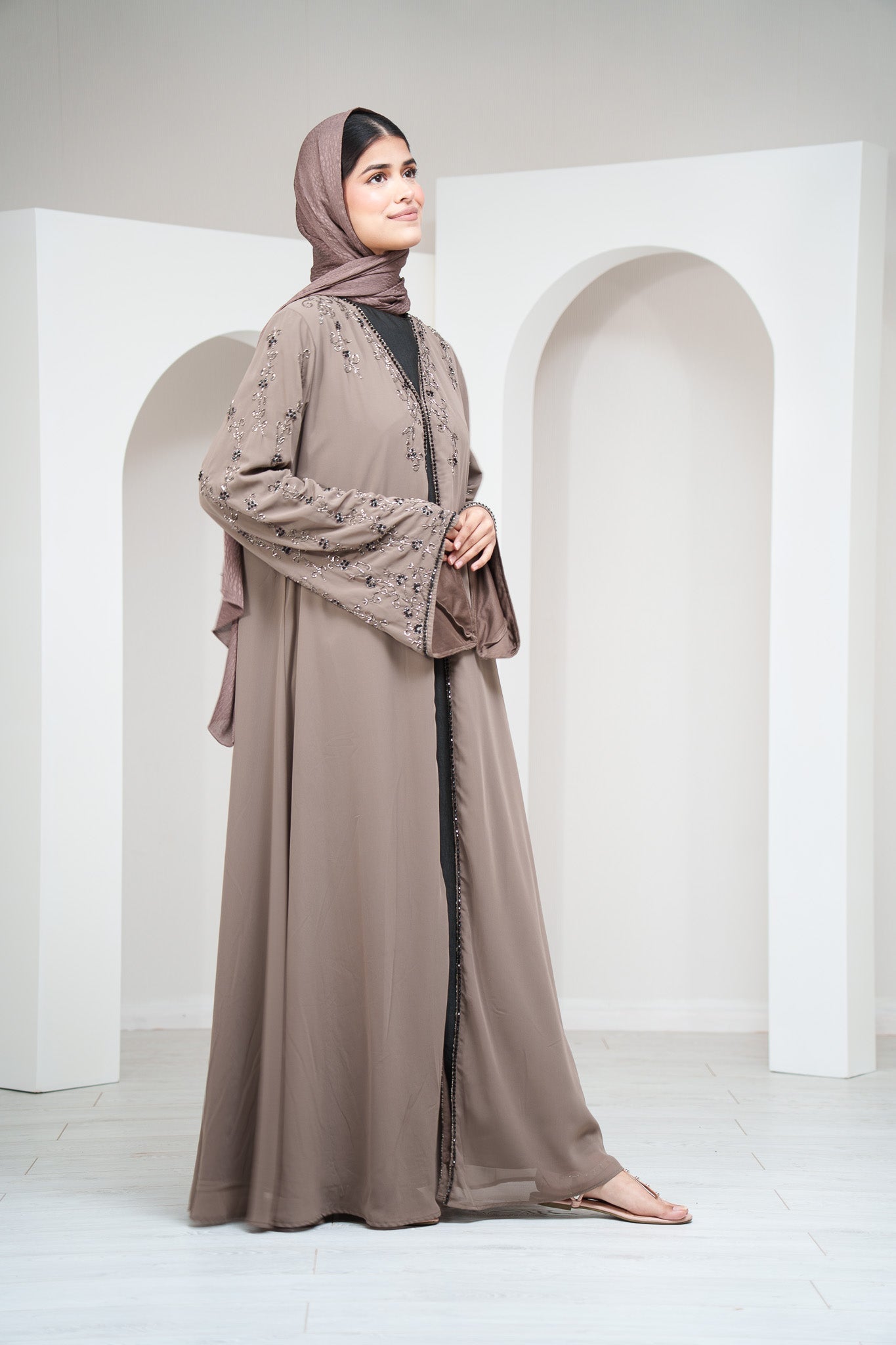 Navy 2 Piece Cape Sleeve Abaya Full Beaded Embroidery with Matching Belt