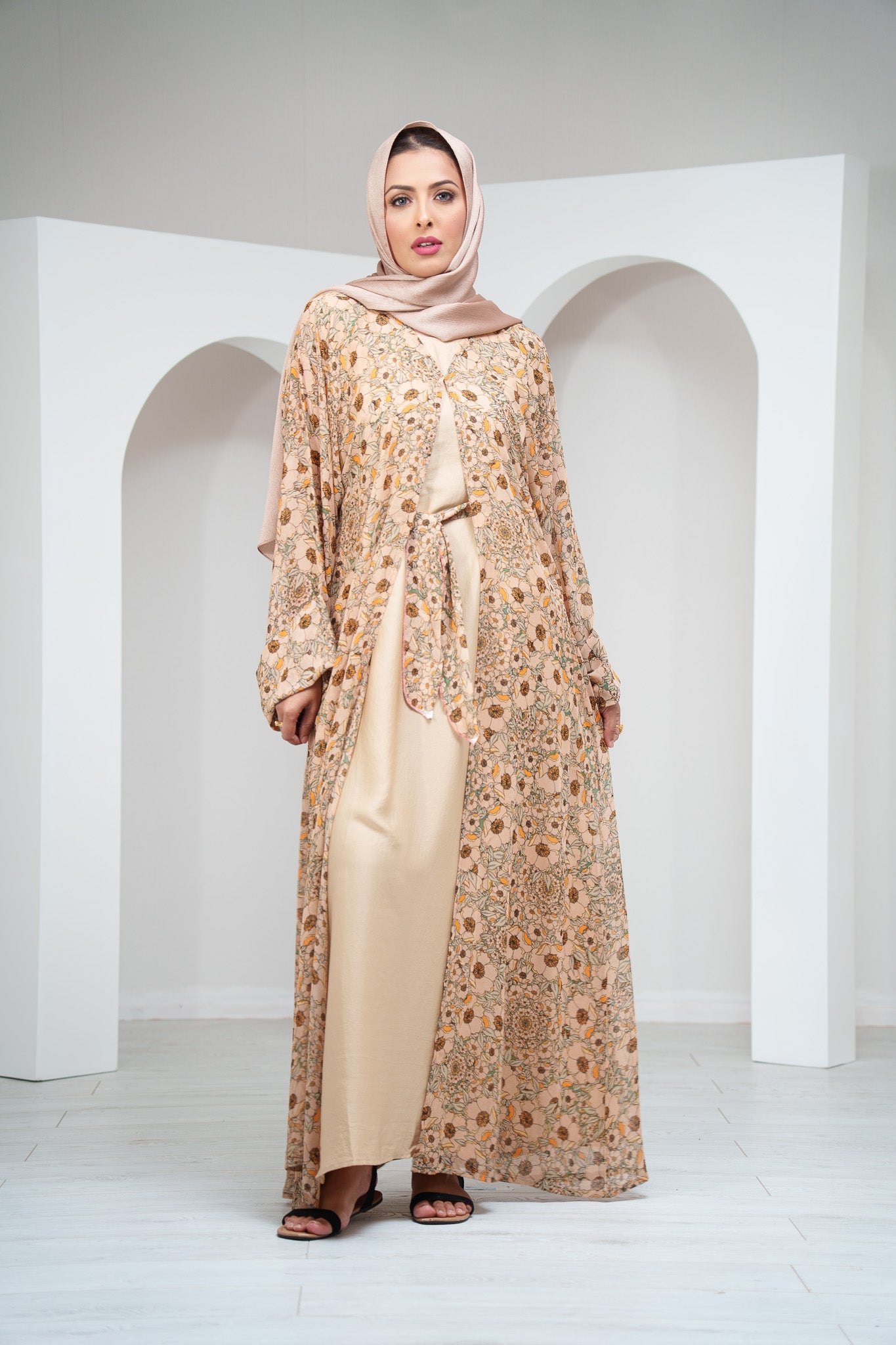 Pink Chiffon Summer Kimono with Matching Printed Belt
