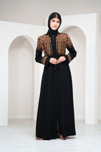 Black Moroccan Style Abaya Hand Stitched Embroidery with Beads