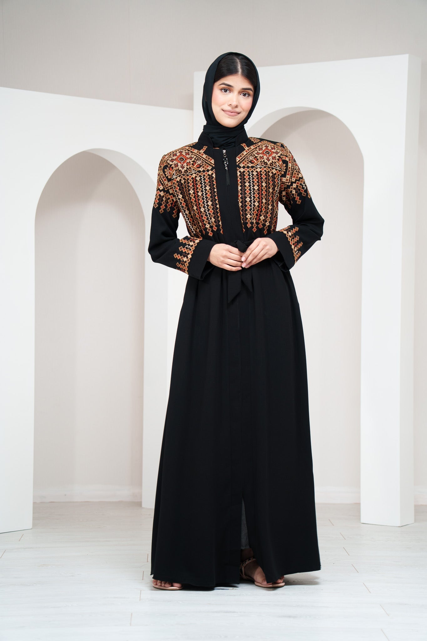 Black Moroccan Style Abaya Hand Stitched Embroidery with Beads