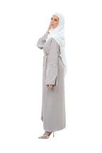 Beige Silk 3 Piece Open Abaya Floral Embroidery Sleeves