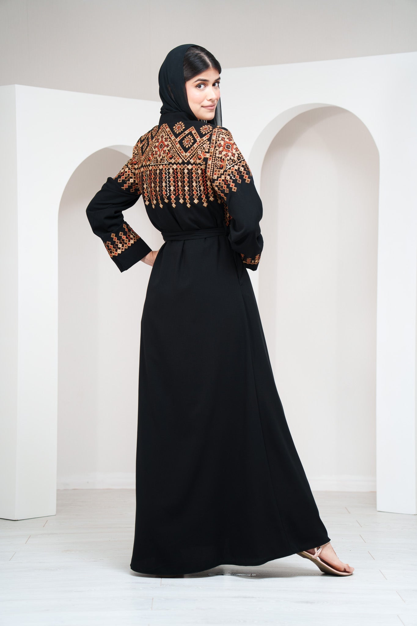 Black Moroccan Style Abaya Hand Stitched Embroidery with Beads