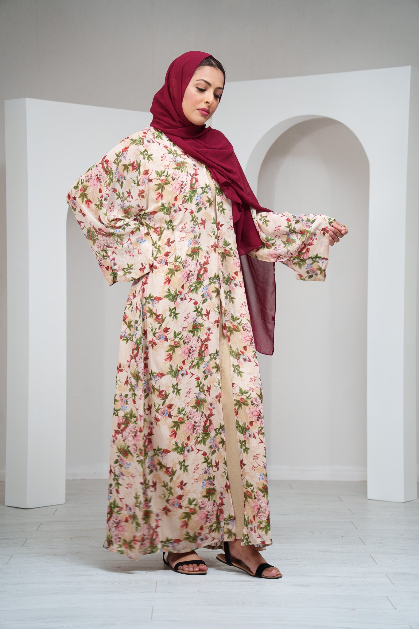 Pink Chiffon Summer Kimono with Matching Printed Belt