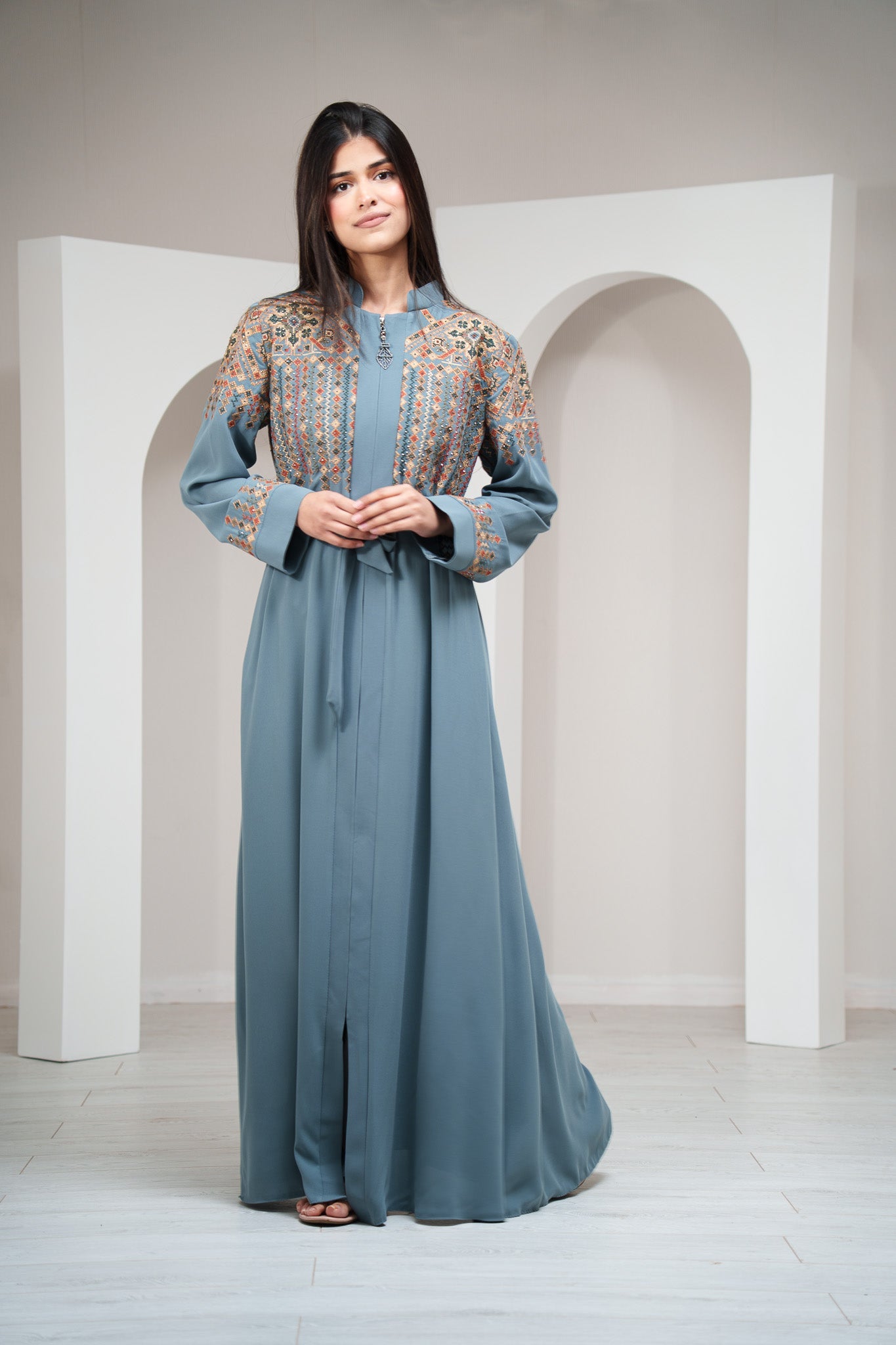 Black Moroccan Style Abaya Hand Stitched Embroidery with Beads