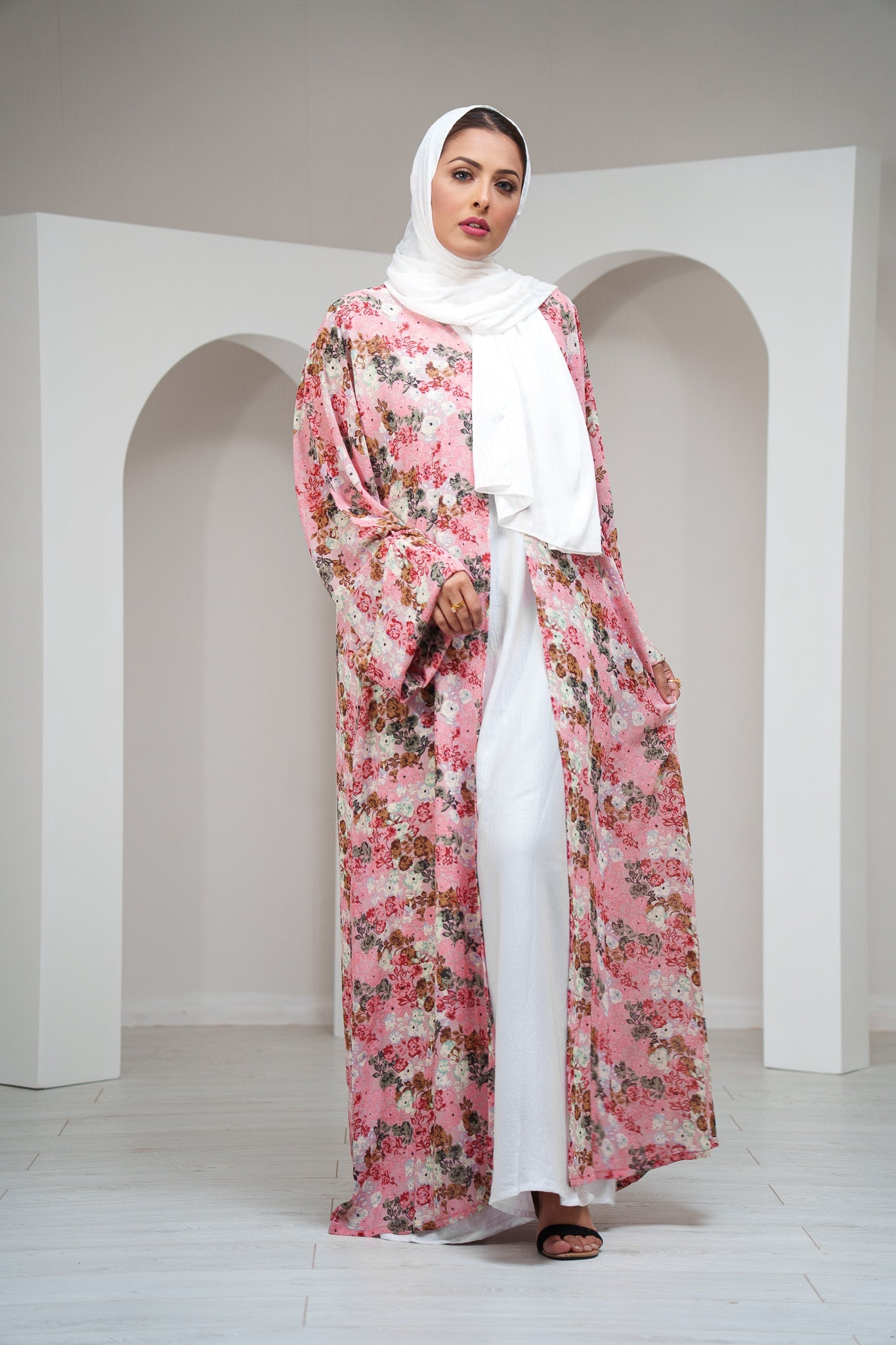 Pink Chiffon Summer Kimono with Matching Printed Belt