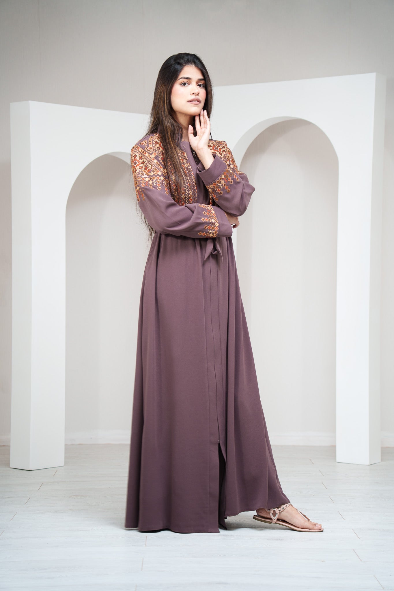 Black Moroccan Style Abaya Hand Stitched Embroidery with Beads