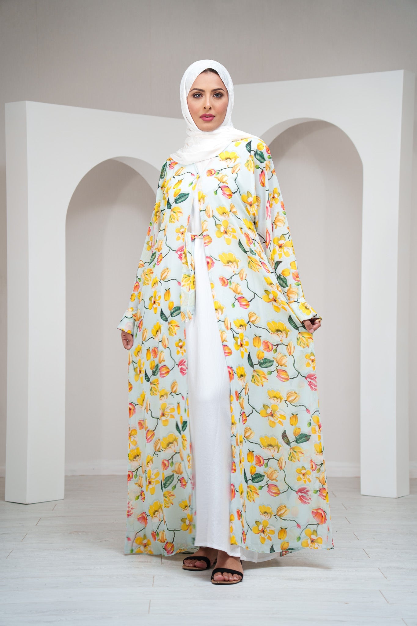 Pink Chiffon Summer Kimono with Matching Printed Belt