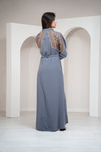 Slate Moroccan Inspired Abaya  Embroidered Detailing with Zip Front with Pockets