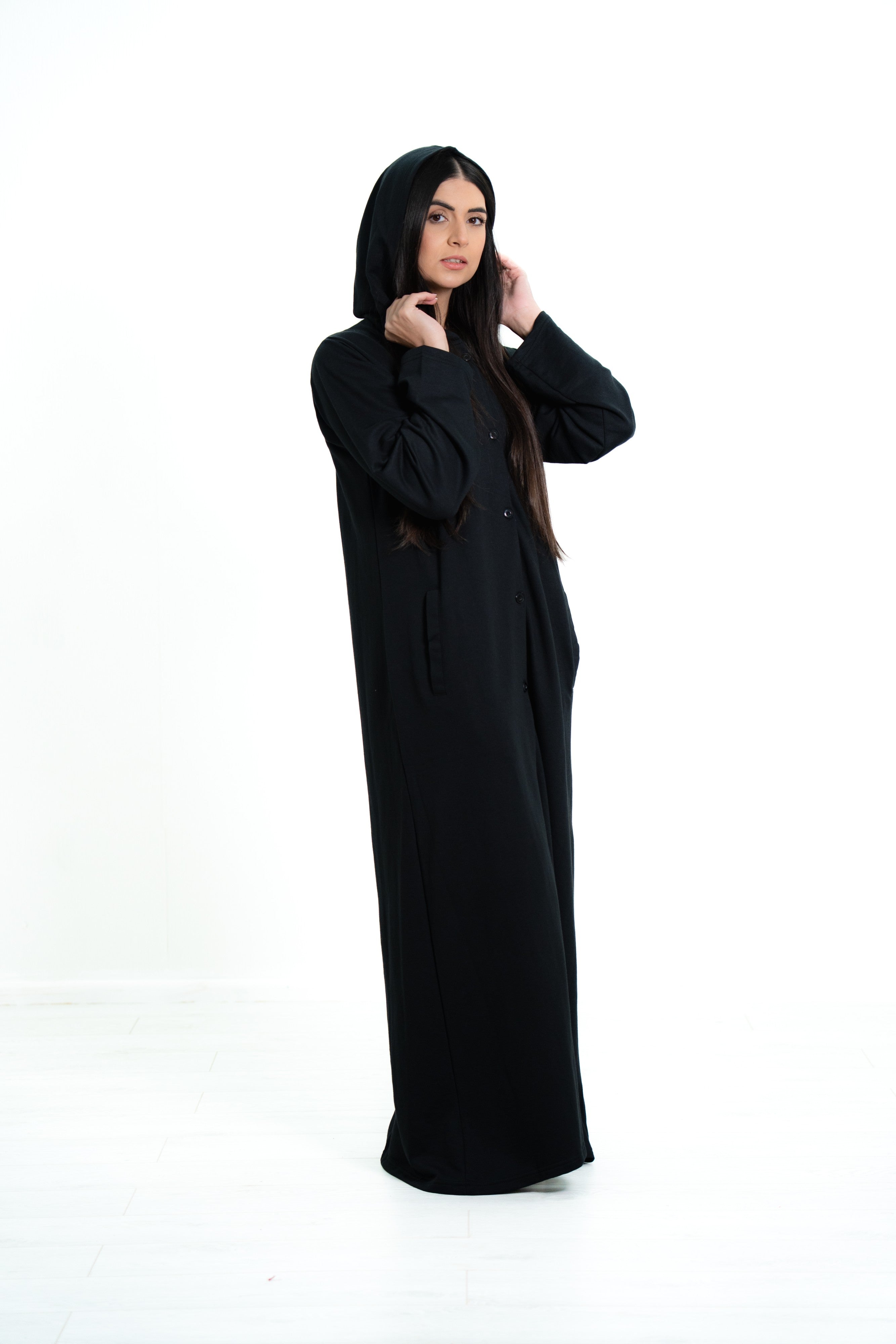 Women’s Button Closure Hooded Abaya