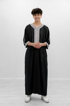 Black Shiny Half Sleeve  Moroccan Jubba with Pockets