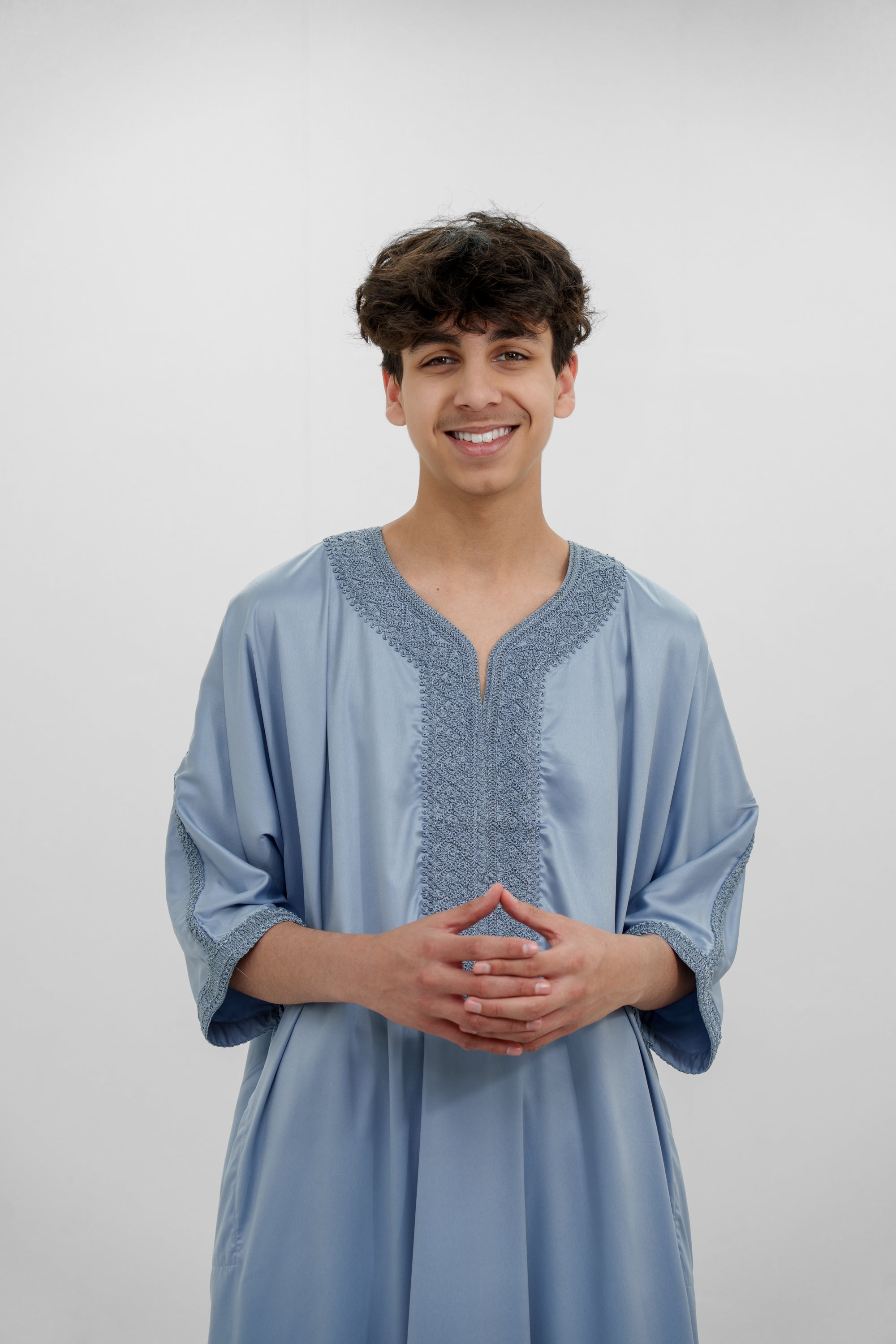 Black Shiny Half Sleeve  Moroccan Jubba with Pockets