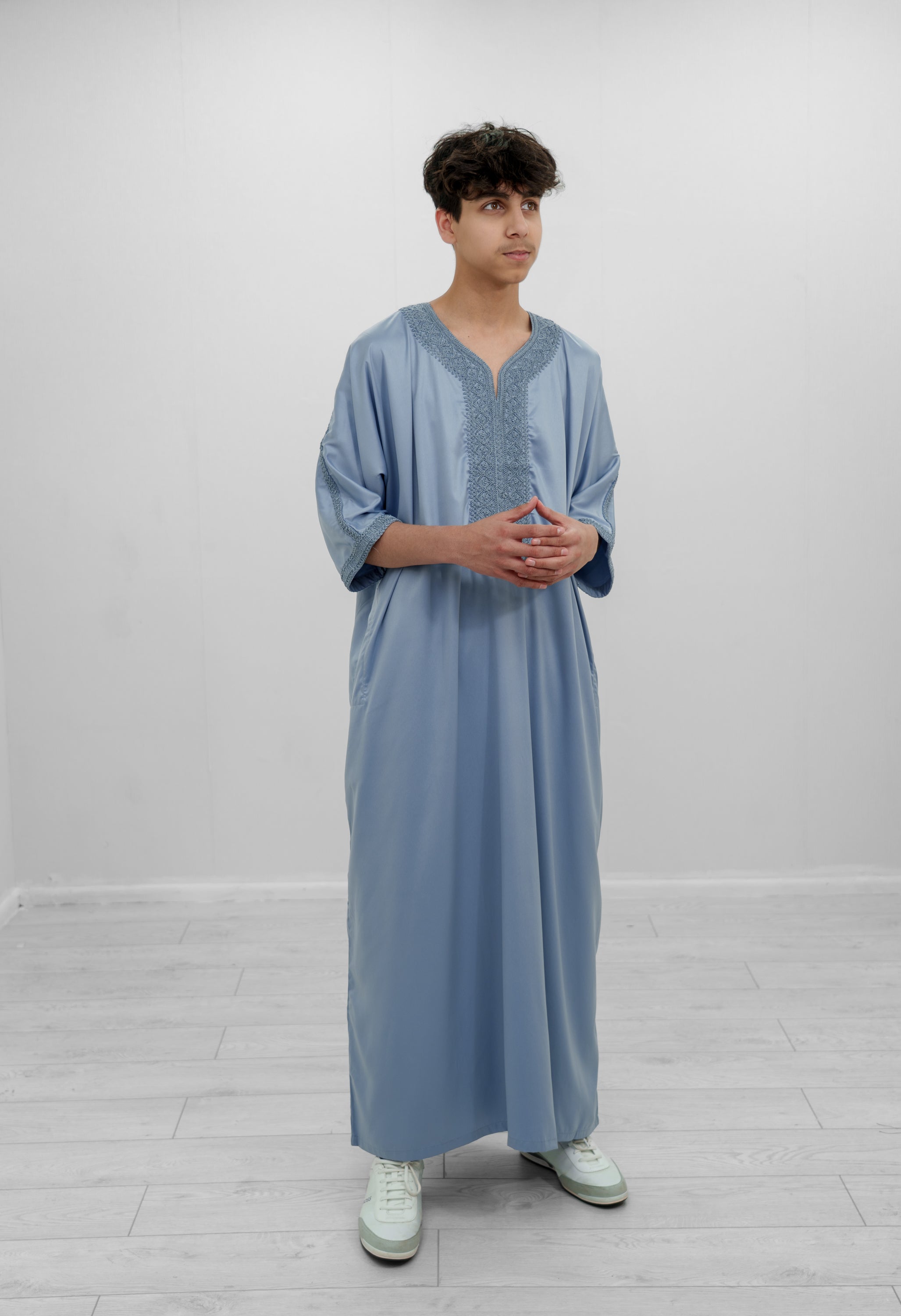 Black Shiny Half Sleeve  Moroccan Jubba with Pockets