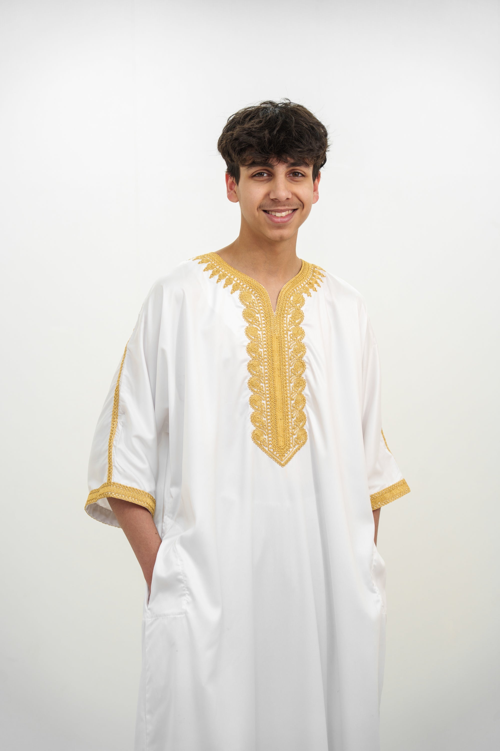 Black Shiny Half Sleeve  Moroccan Jubba with Pockets