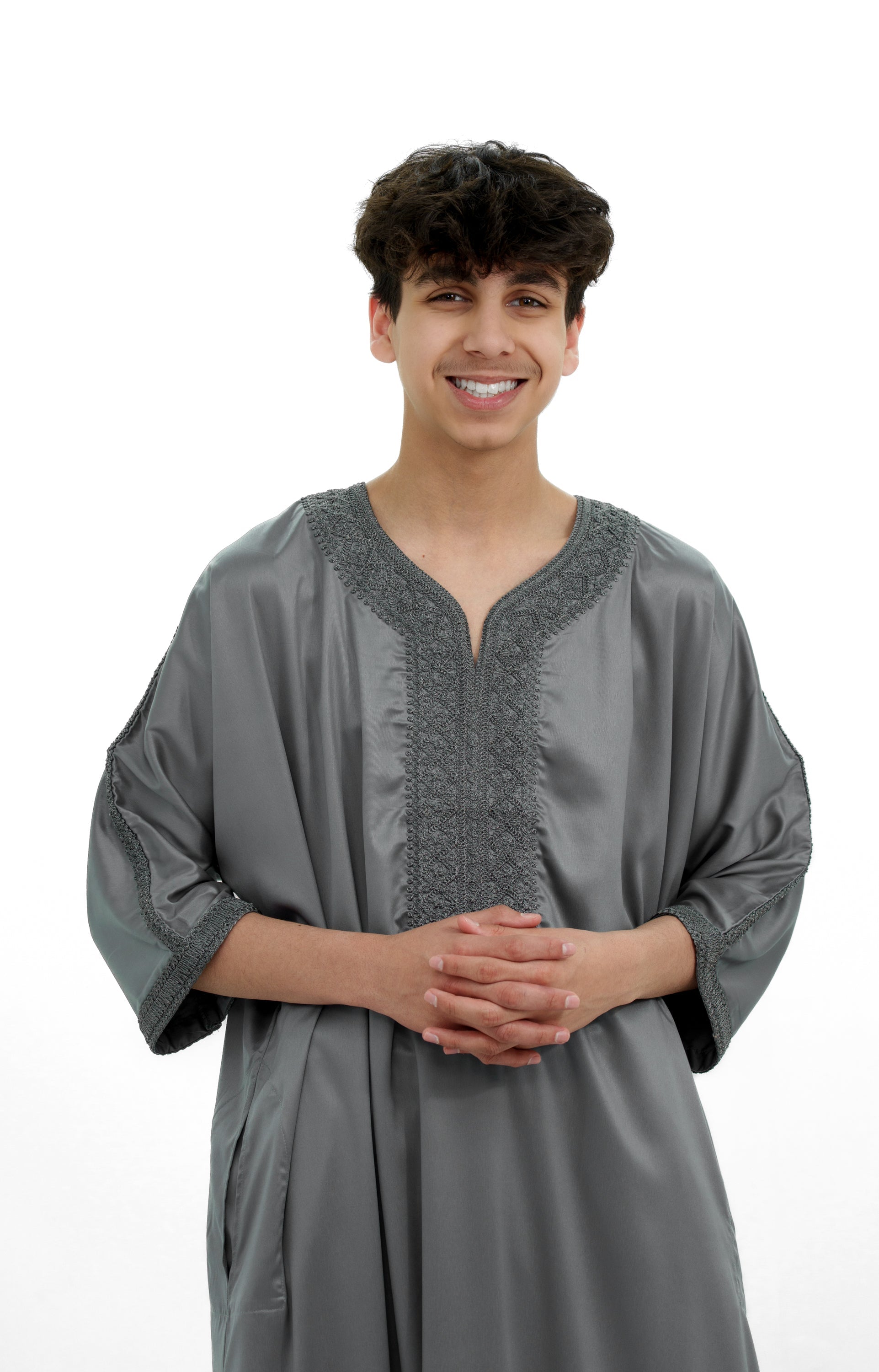 Black Shiny Half Sleeve  Moroccan Jubba with Pockets