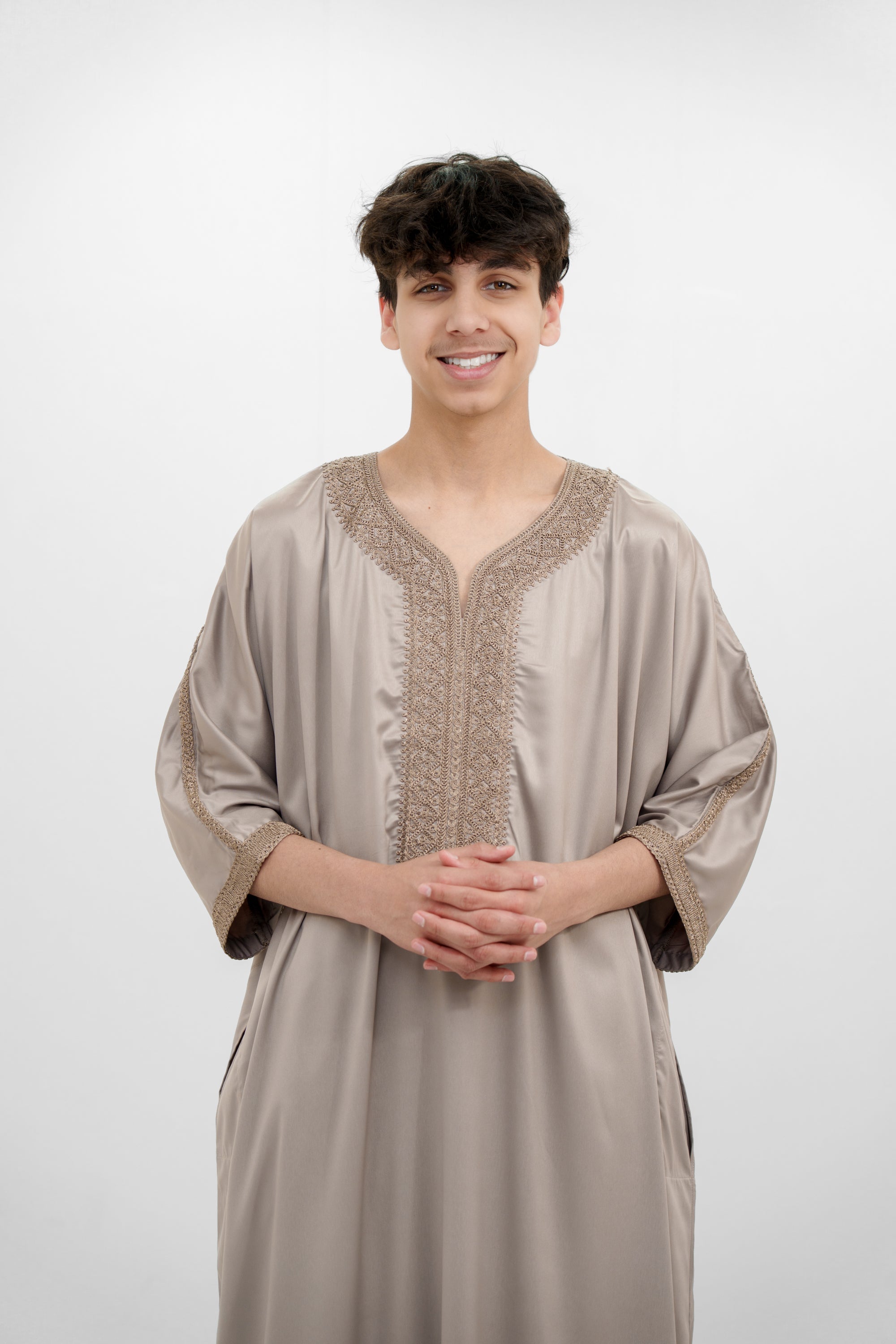 Black Shiny Half Sleeve  Moroccan Jubba with Pockets