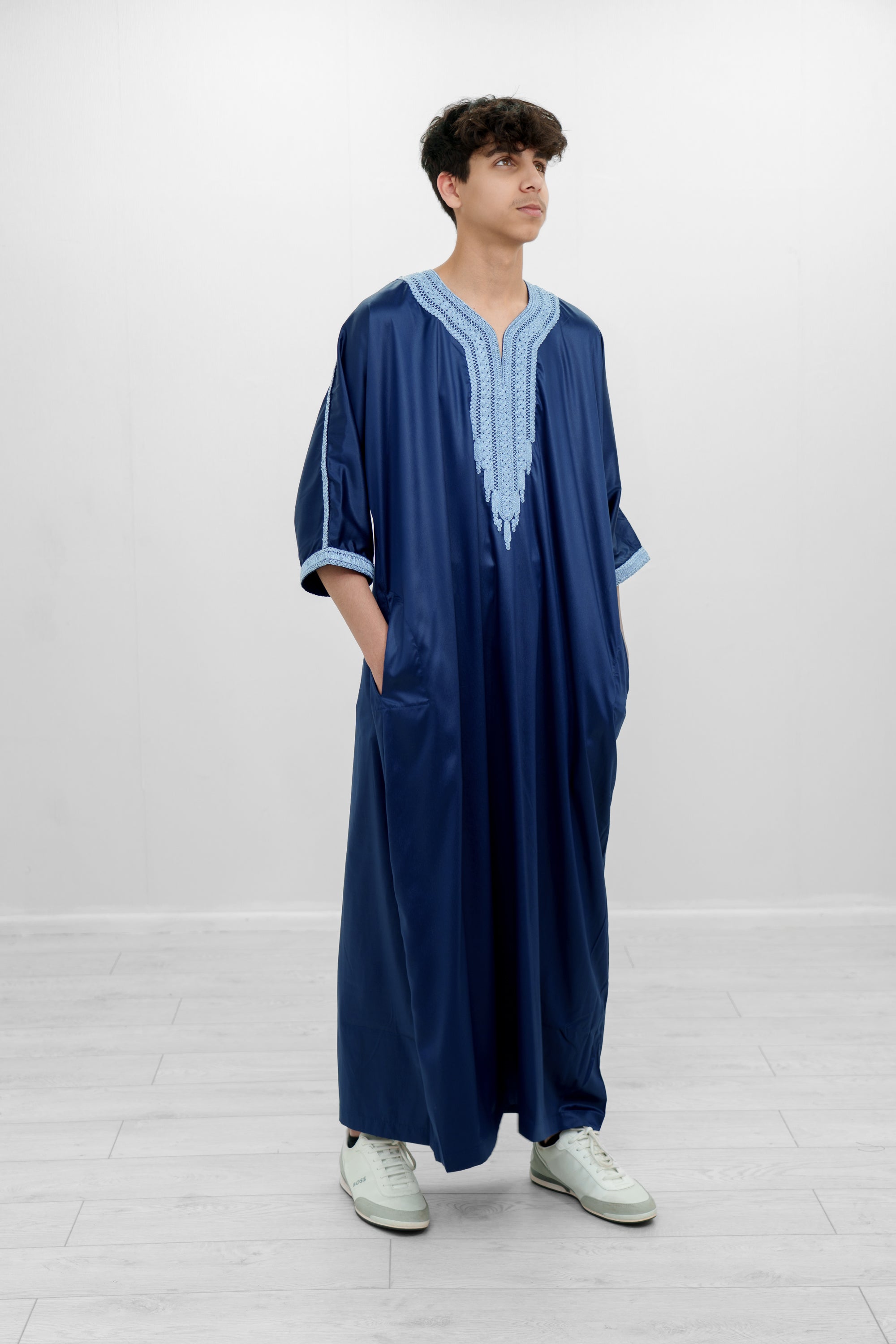 Black Shiny Half Sleeve  Moroccan Jubba with Pockets