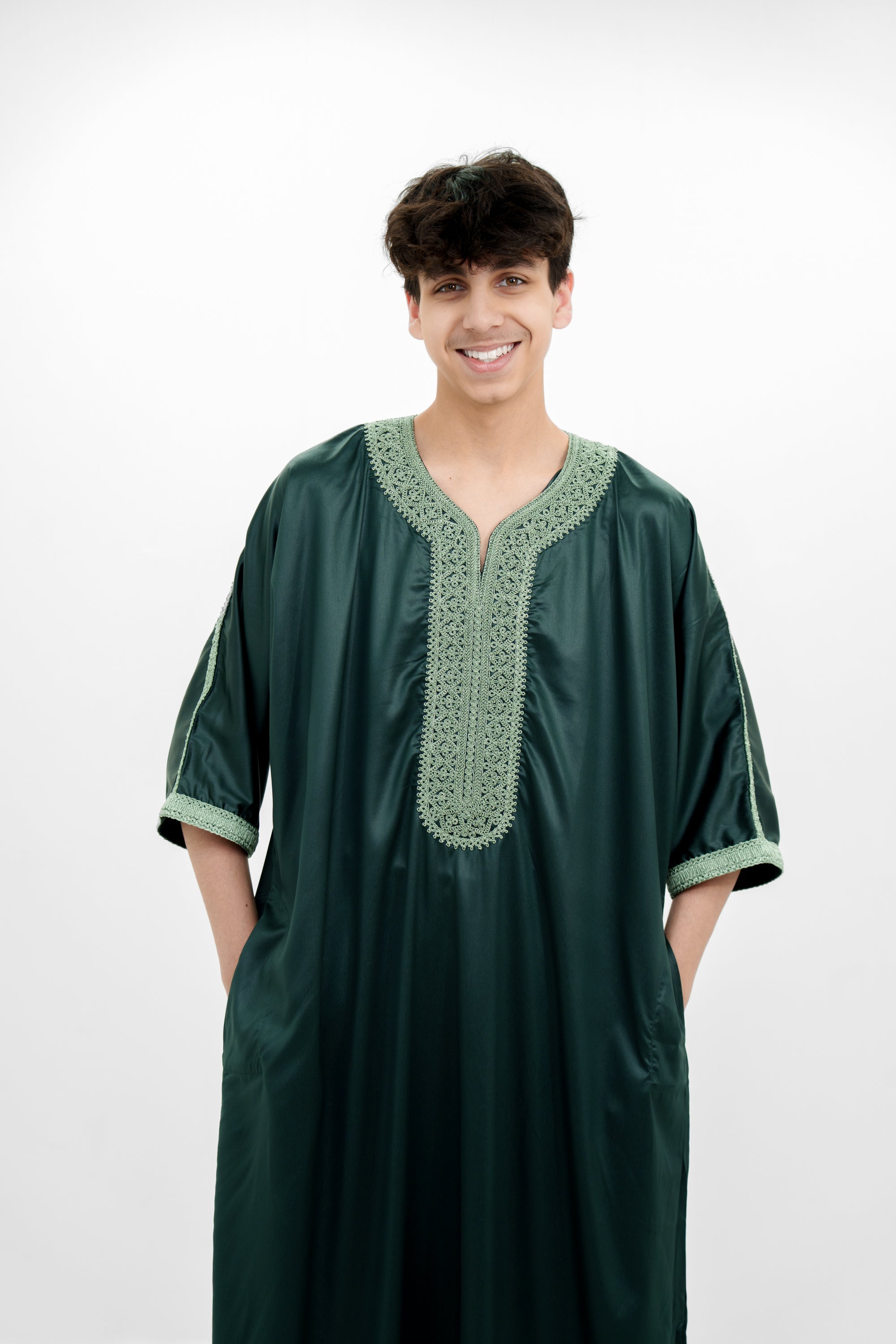 Black Shiny Half Sleeve  Moroccan Jubba with Pockets