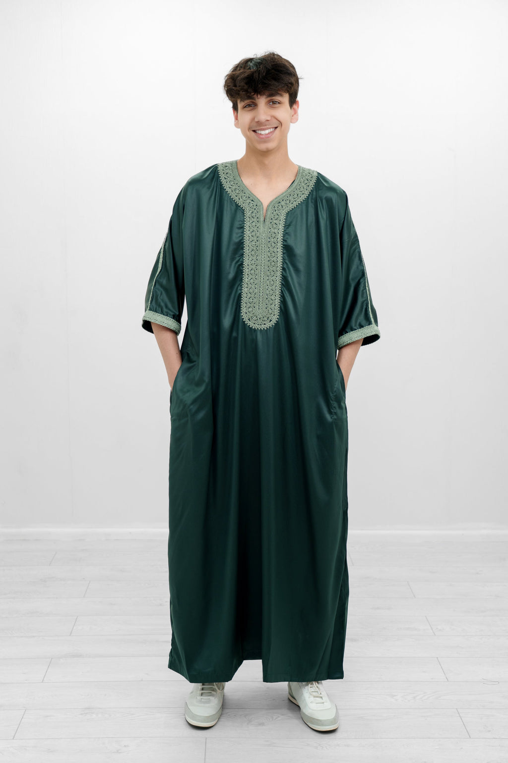 Black Shiny Half Sleeve  Moroccan Jubba with Pockets
