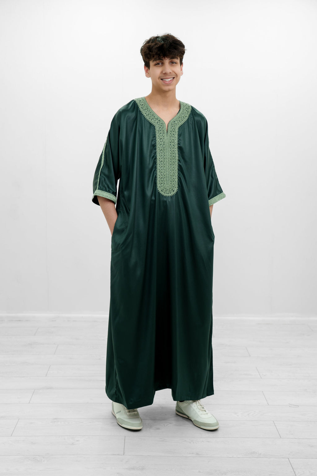 Black Shiny Half Sleeve  Moroccan Jubba with Pockets