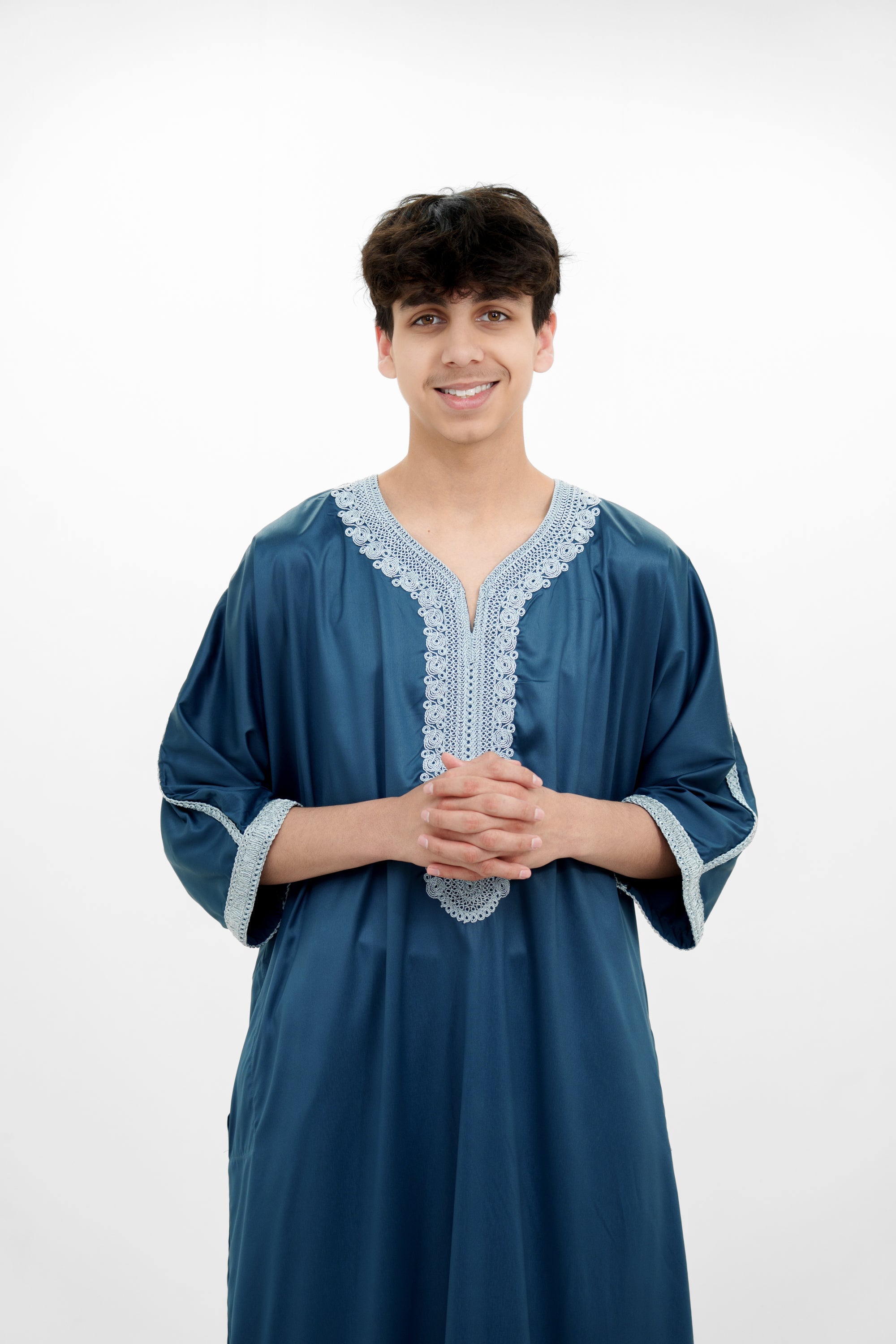 Black Shiny Half Sleeve  Moroccan Jubba with Pockets