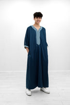 Black Shiny Half Sleeve  Moroccan Jubba with Pockets